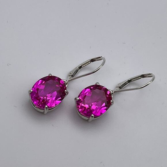 BEAUTIFUL 10ctw Oval Cut Bright Pink Sapphire Earrings in Sterling Silver - Picture 5 of 7